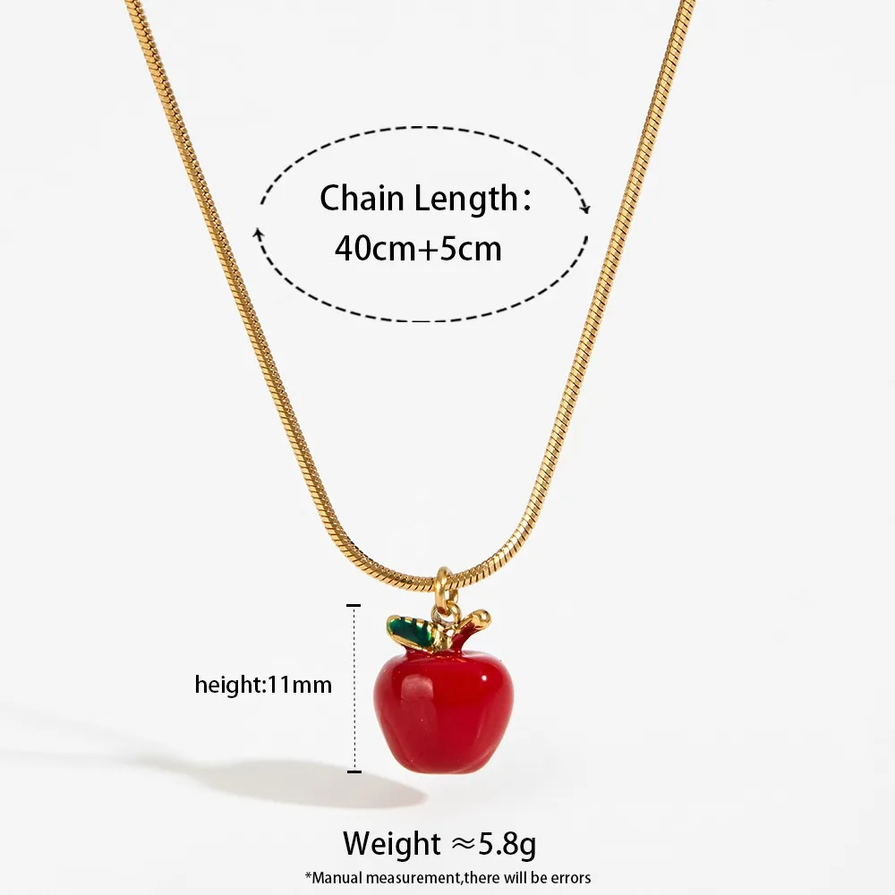 Fashion Red Apple Pendant Earrings Cute Fruit Huggie Ear Hoops for Women Girls Stainless Steel Round Snake Chain Neckalce Choker