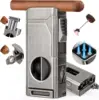 Scotte Cigar Lighter 4 Jet Flame,Refillable Butane Lighter with Cigar Cutter V Cut Cigar Punch Cigar Holder Cigar Draw Enhancer 1