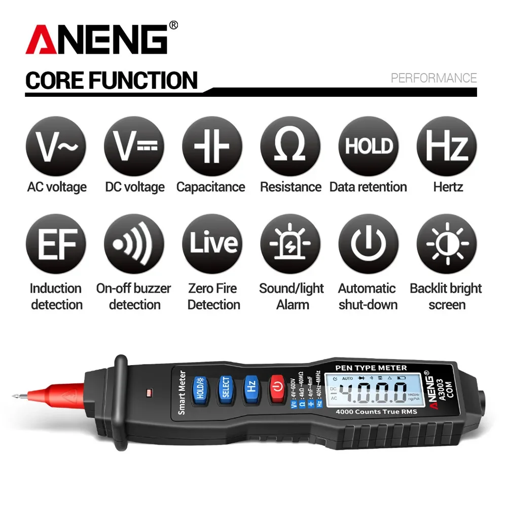 ANENG   Ƽ,  4000 īƮ Ʈ 跮, NCV AC DC   ĿнϽ ׽, A3003