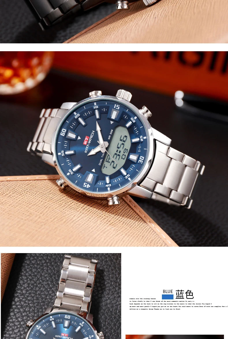 KAT-WACH Top Brand Men Watch Waterproof Sports Digital Watches Men LED Steel Military Quartz Watch For Men Wristwatch Relogio