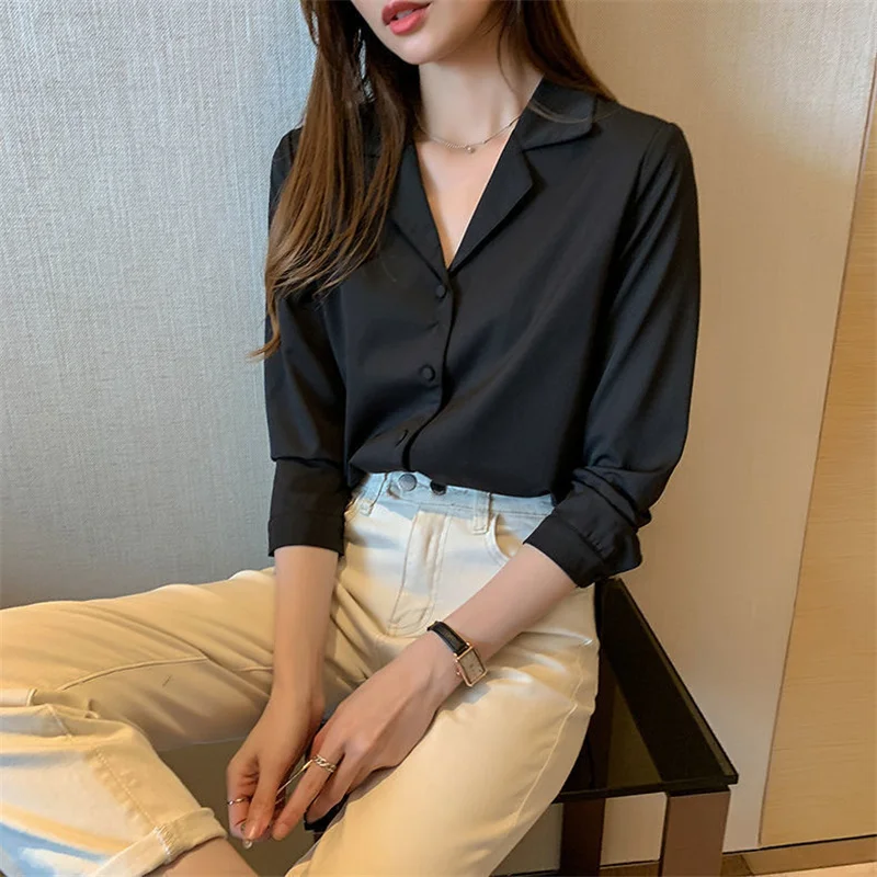 여성 봄 가을 스타일 블라우스 셔츠 사무복 레이디 OL 긴 소매 노치 칼라 블라우스 탑 WY1003
