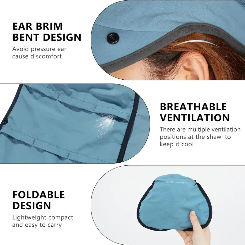 GADIEMKENSD UPF 50+ Fishing Sun Cap with Removable Neck Flap Breathable Foldable Brim Fisherman Caps Hiking Baseball hats M44