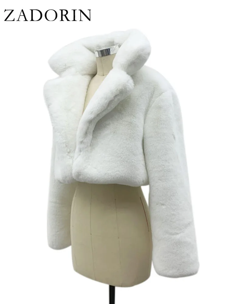 ZADORIN Winter Furry Oversized Cropped Jacket for Women Stand