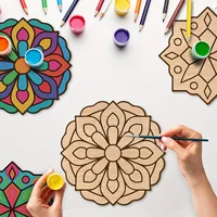 8pcs Unfinished Mandala Coloring Wooden Art Painting DIY Kit, Creative Craft Doodle Tool Kit, High-Quality Materials,Clear Lines 1