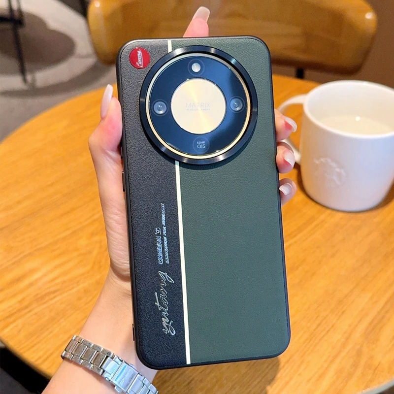 Electroplated Leather Fluorescent Color-Block Anti-Drop Phone Case