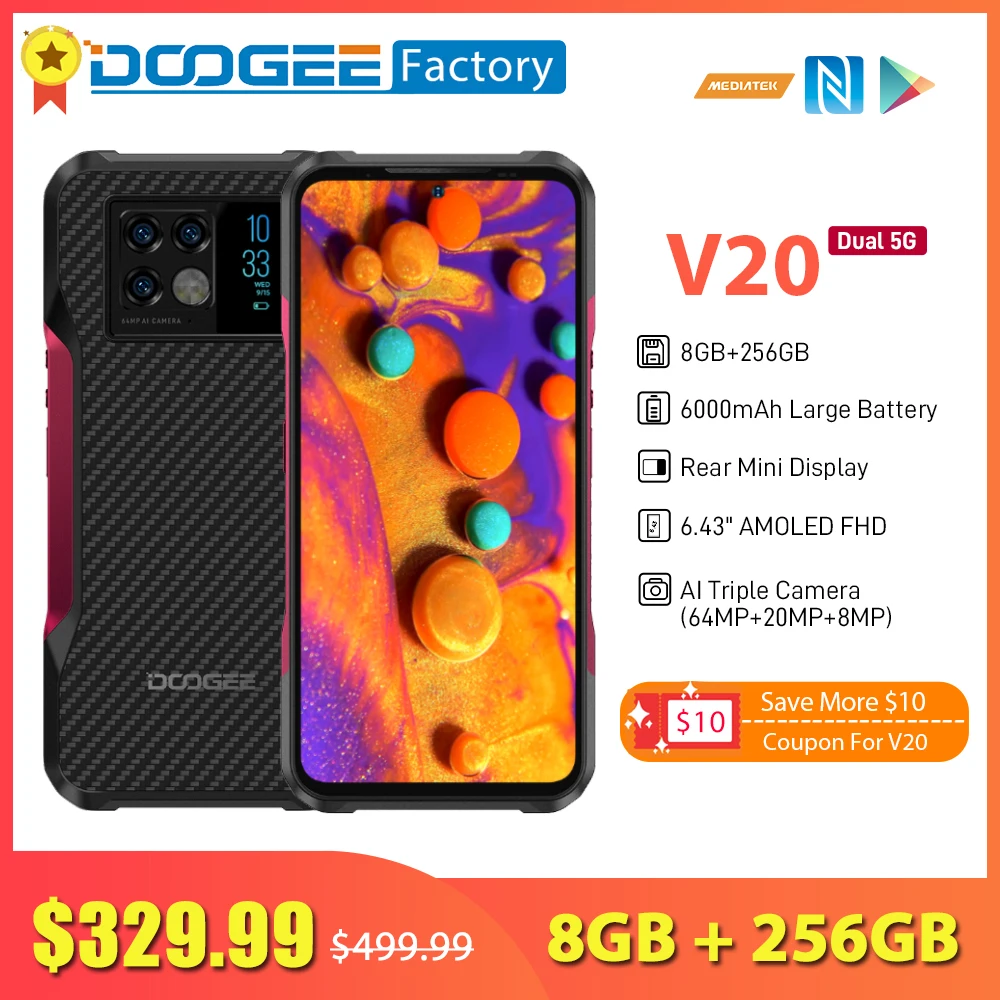 Мировая премьера 2022 года DOOGEE V20 Первый по-настоящему 2K-дисплей Прочный телефон