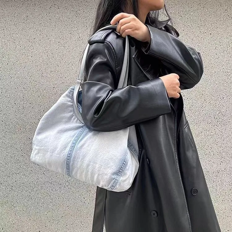 Casual Denim Canvas Messenger Bags For Women Lage Capacity Tote Bag Simple Solid Female Shopper Shoulder Bag Handbags