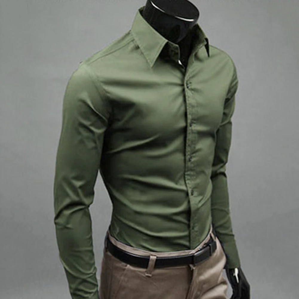 Men Shirt Men's Long Sleeve Shirt Men Business Turn Down Collar Top Polyester Office Blouse Social