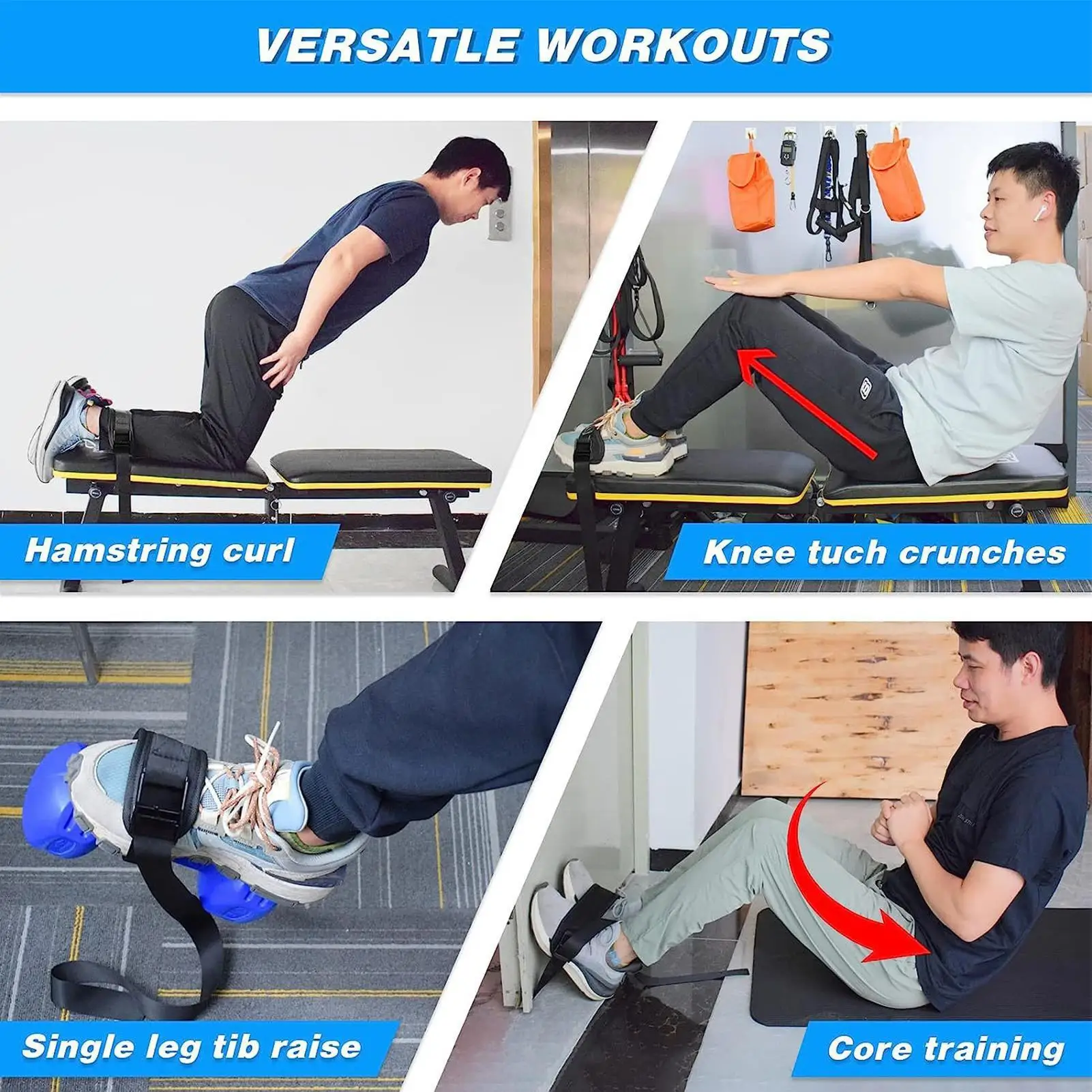 ForNordic Hamstring Curl Strap Leg Exercise Assisted Strap Belt Pad Sit-ups Workout Home Gym Fitness Equipment For Training