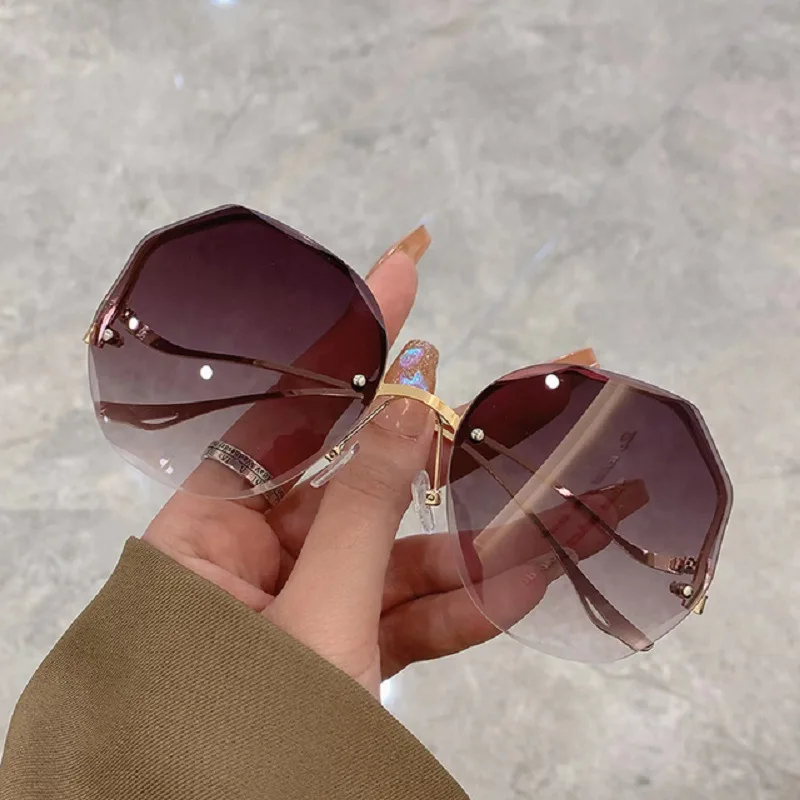 2023 Luxury Round Gradient Sunglasses Women Metal Curved Temples Eyewear  Ocean Rimless Fashion Sun Glasses Ladies UV400 - AliExpress
