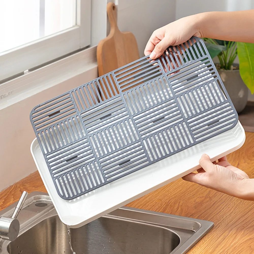 Detachable Tableware Drain Tray Double Layer Grids Design Dish Drainer Storage Tray Kitchen Accessory Easy Clean Dish Drainer 3