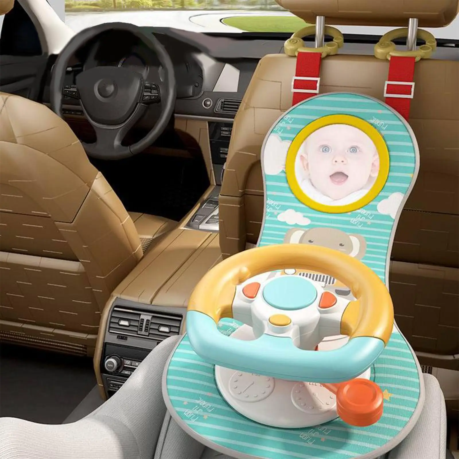 Baby Car Steering Wheel Toy Adjustable Interactive Games Driver Training Simulation Driving for Car Back Seat Batteries Powered 2
