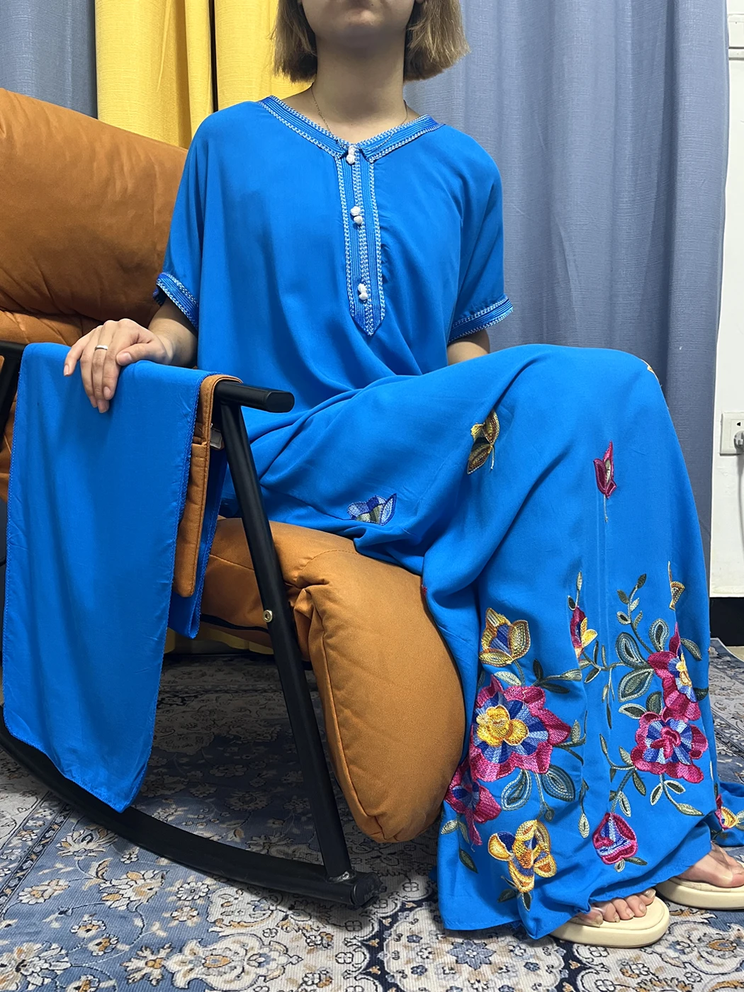 Abayas For Women Dubai 2023 Muslim Cotton Pure V-neck Embroider African Dresses Loose Novelty Robe Femme Musulmane With Turban