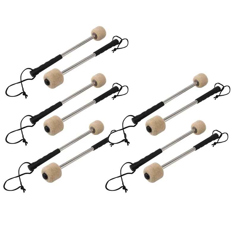 6Pcs Bass Drum Mallet Felt Head Percussion Mazze Timpani Sticks Con Manico In Acciaio Inossidabile, Bianco