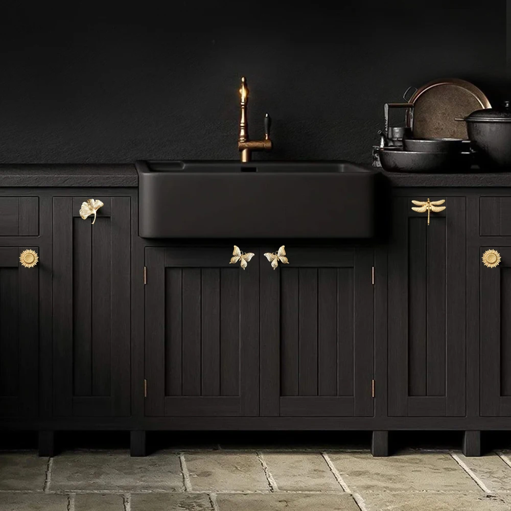 Plant Animal Shape Furniture Handles Drawer Knobs Retro Dresser Knobs Gold For Cabinets and Drawers furniture handles