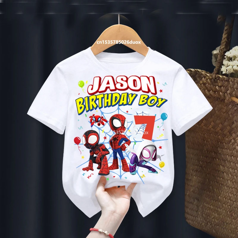Summer Spidey and His Amazing Friends Birthday Party Birthday Short Sleeve Shirt Spiderman Birthday Boy Personalize Name T-shirt 3