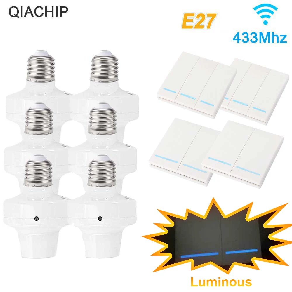 QIACHIP Wireless Smart Light Bulbs Adapter AC110V 220V E27 Lamp Holder Use With 433MHz Wireless Remote Control and Wall Switch qiachip 10pcs 433 mhz rf receiver learning code decoder module 433mhz wireless 4 ch output for remote controls 1527 2262 encodin