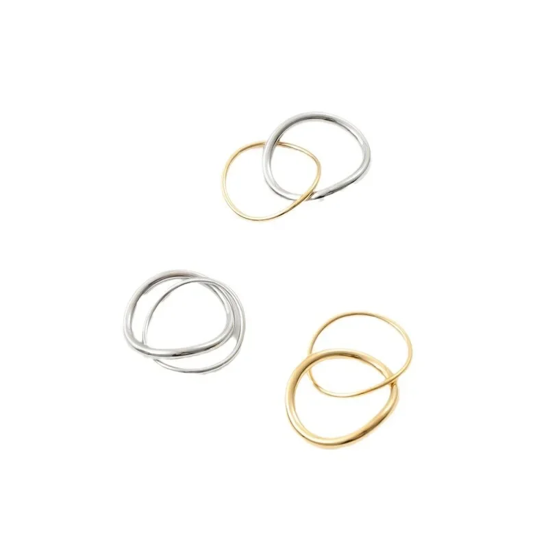 New Simple High End PVD Non Tarnish Double -layer Gold Silver Color Ring Stainless Steel Ring for Women 6