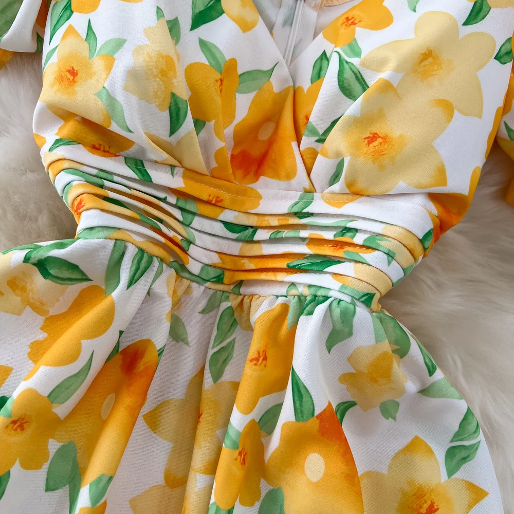 Summer Sweet Floral Print Women's Dress 2024 Korean Fashion