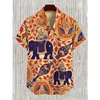 Ethnic Tribal Pattern Elephants and Leaves Printing Short Sleeve Shirt Cool Blouses Summer Stand Collar Shirts Men Hawaiian Tops 1