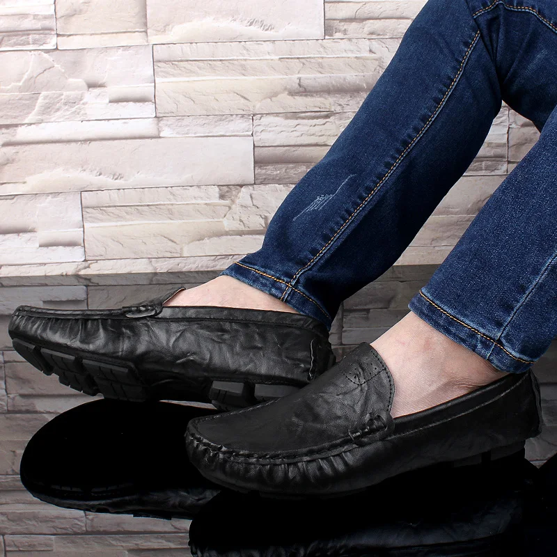 

Genuine Leather Men Casual Brand 2021 Loafers slip on fashion Moccasins Breathable outdoor Black Driving Shoes men big size 48