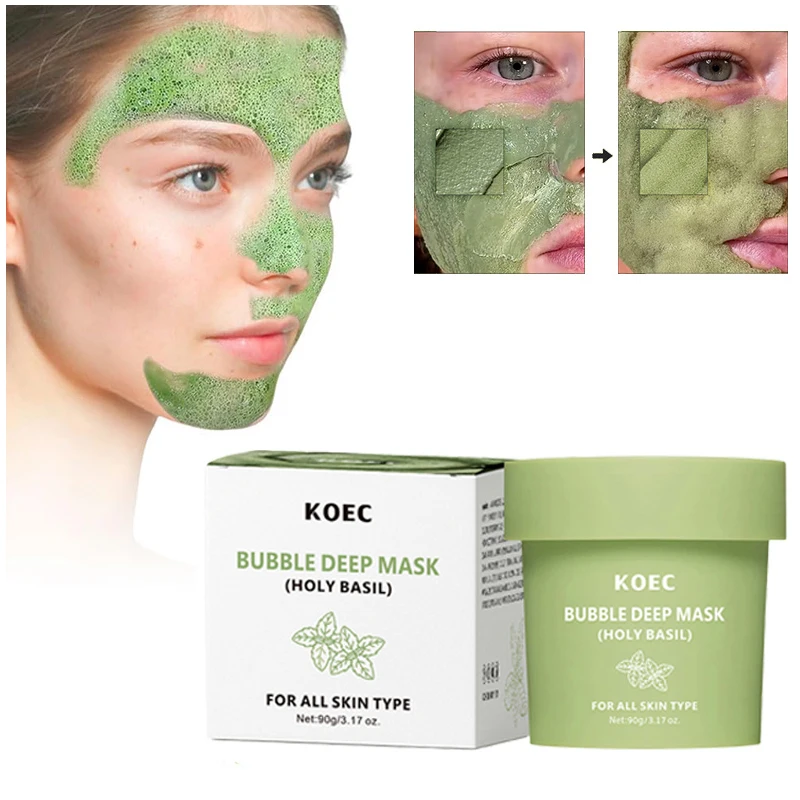 Korean Bubble Deep Mask Cleansing Pore Blackhead Removal Clay Bubble Wash-off Pack Holy Basil Exfoliating Foaming Facial Mask