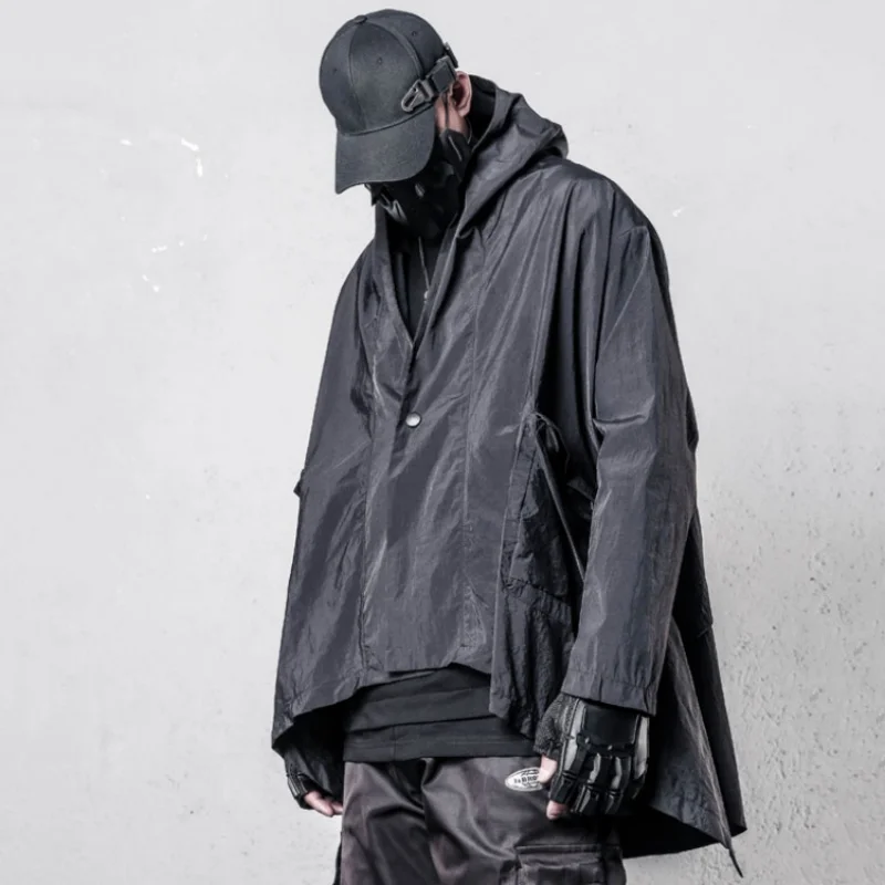 Irregular Design Techwear Punk Style Trench Coat Man Clothing Tactical Function Lightweight Quick-dry Sun-protective Clothing