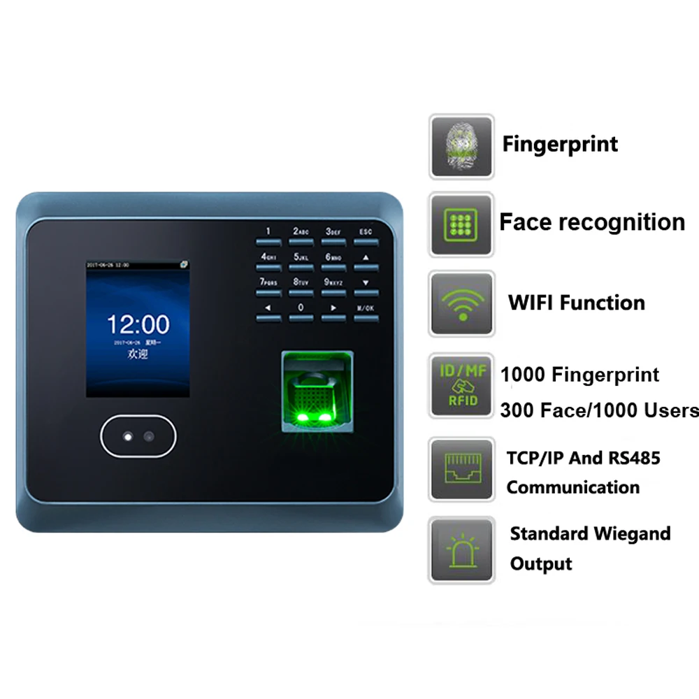 

2.8 inch LCD WIFI Fingerprint Face recognition Access Control Time Attendance System TCP/IP RJ45 RS485 ZK UF100 Plus