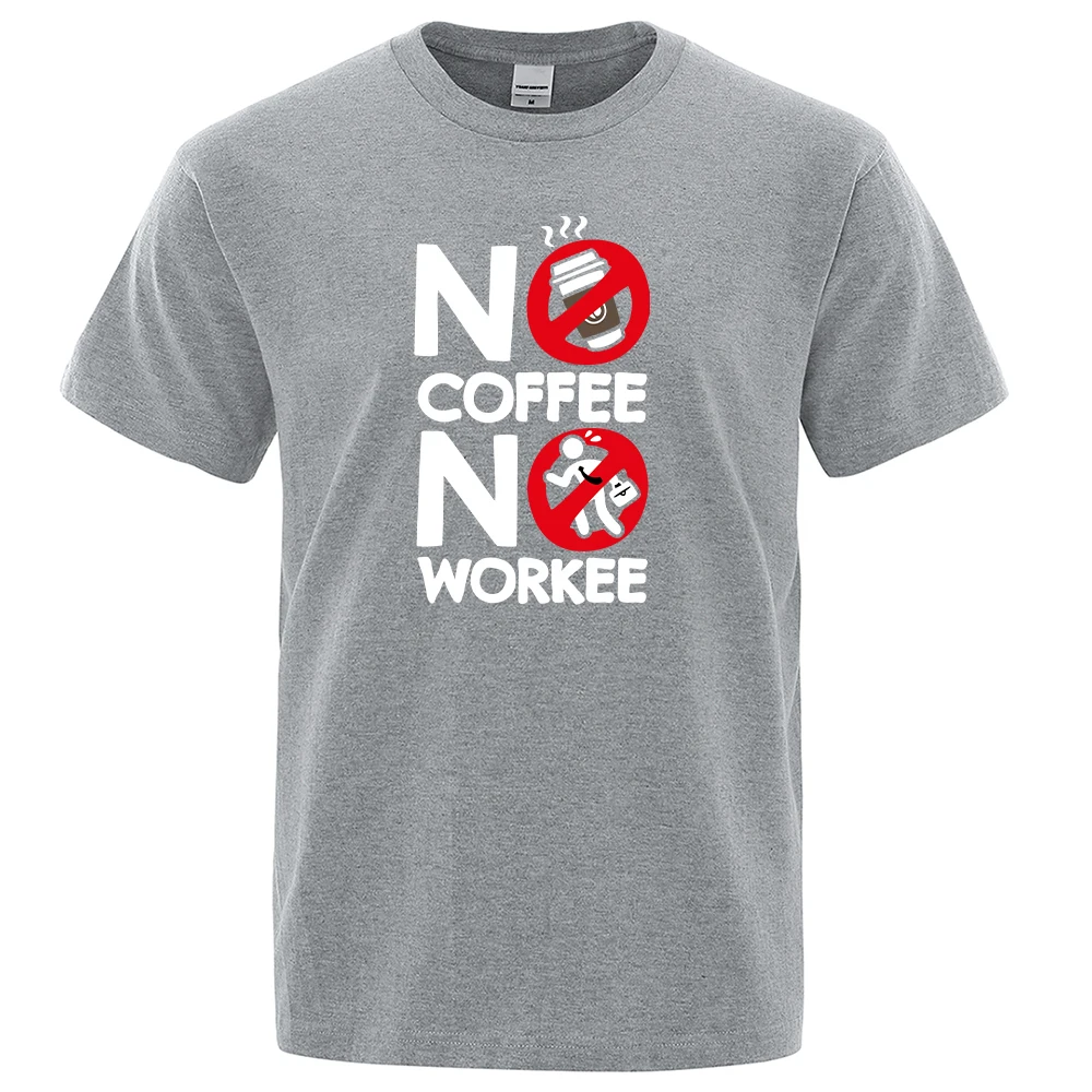 

Футболка мужская с принтом «No Coffee, No Work», винтажная модная удобная рубашка с круглым вырезом, большие размеры, летняя