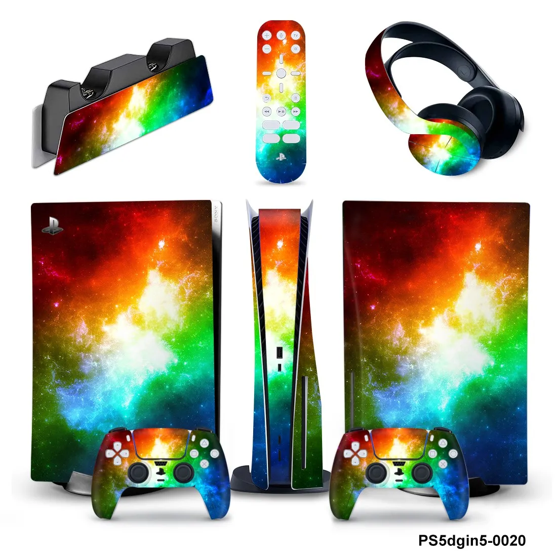 5 in 1 New Design Full Set Skin For PS5 Disk Console Vinyl Sticker Decal For PS5 Controller & Charge Stand & Headset & Remote 