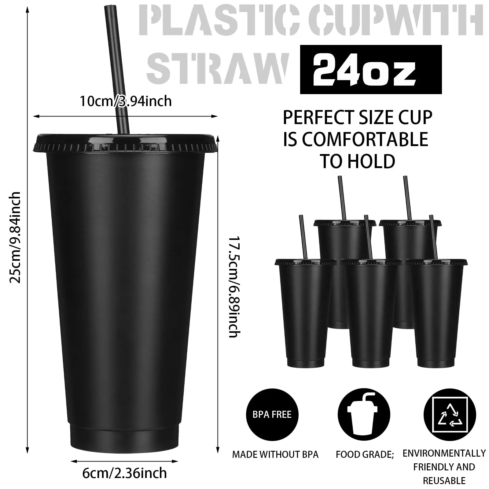 5PCS Tumbler Cup 16/24oz Reusable Plastic with Straw Lid