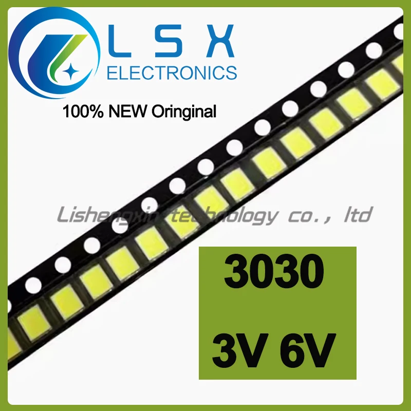 3030 수리 LED LCD TV 백라이트 비즈, 차가운 백색광, 3V, 6V, 100 개