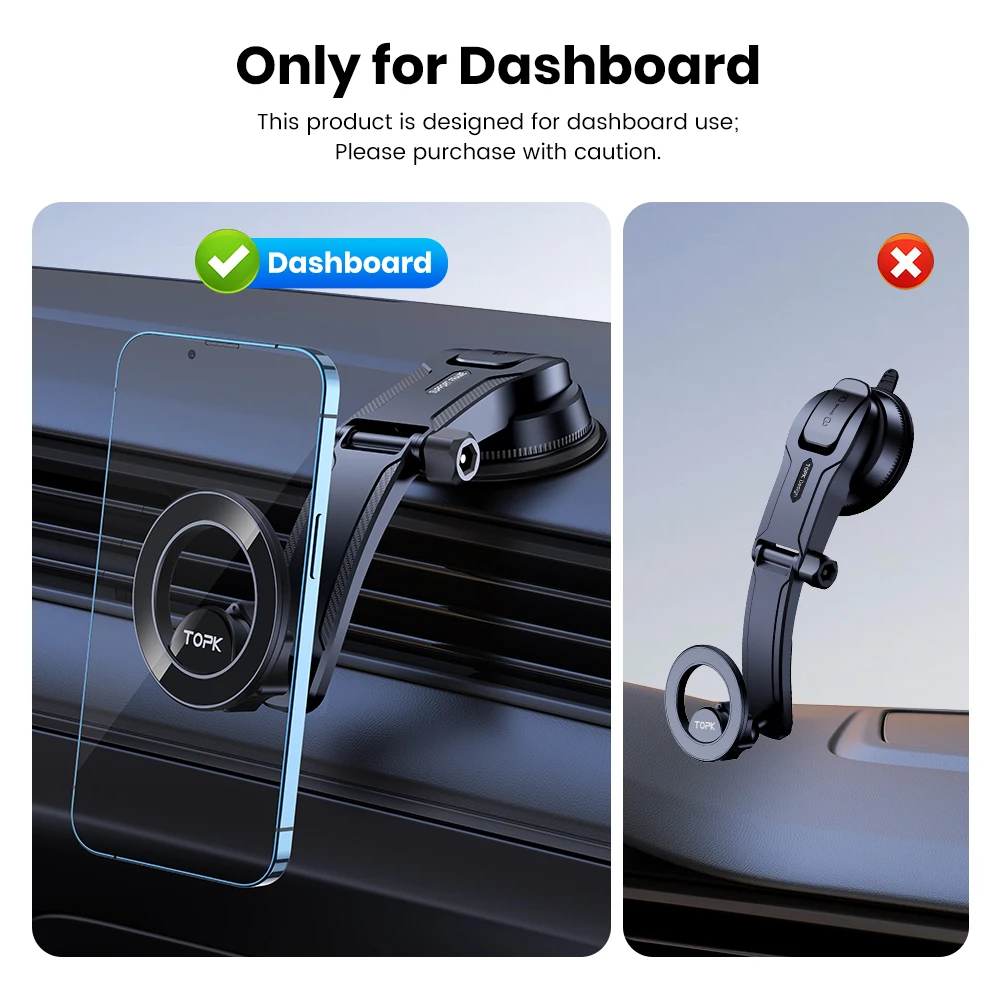 TOPK Magnetische Autotelefonhalterung für Magsafe, verstellbare horizontal- und vertikalgebundene magnetische Autotelefonhalterung mit Einhandbedienung – Detail 4
