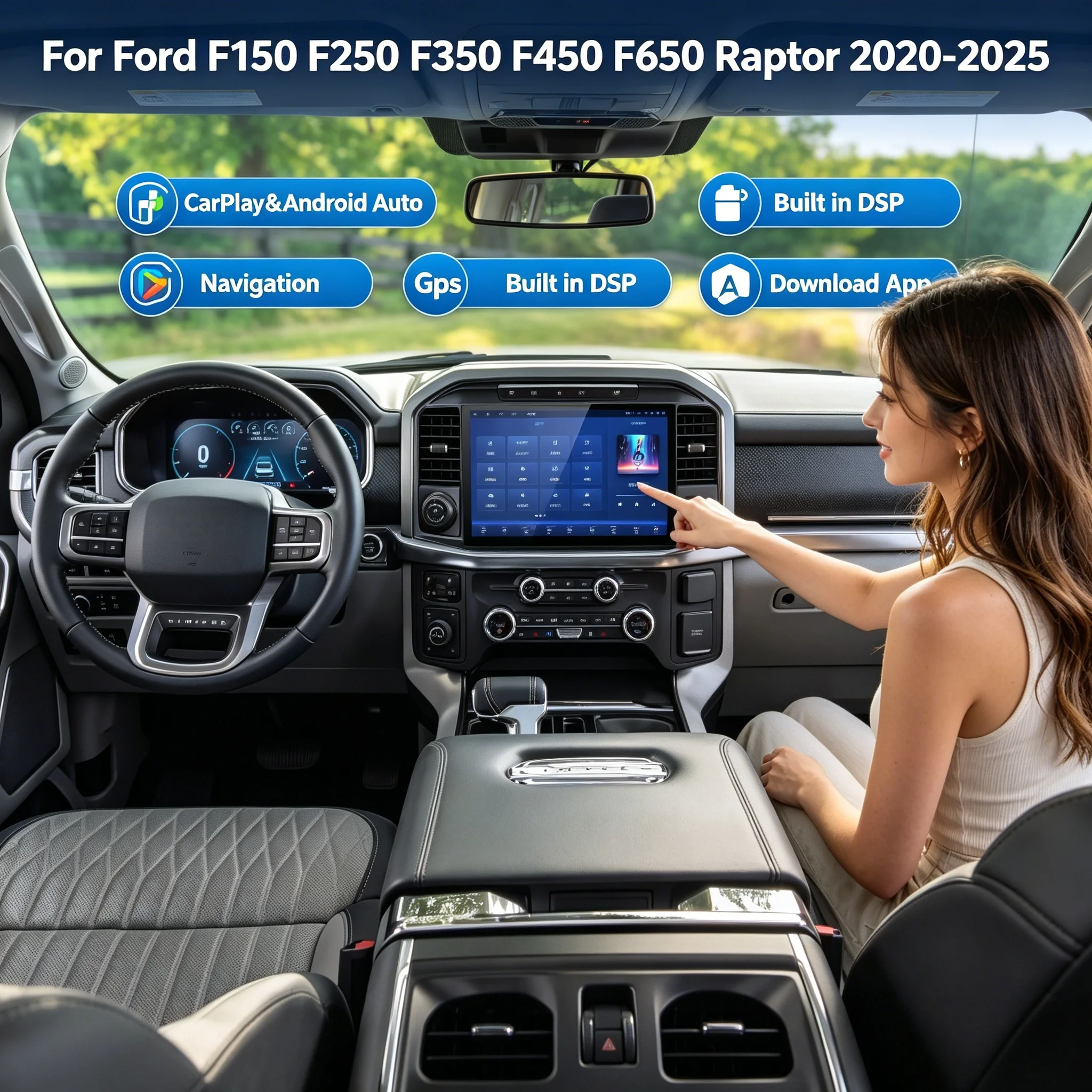 Autoradio GPS Android 13.0 da 13.2 Pollici con Lettore DVD per Ford F150 F250 F350 F450 F650 Raptor 2020-2025 - Unità Principale