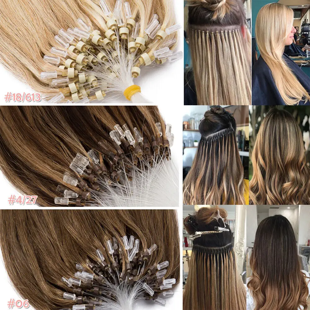 Micro Loop Ring Extensions 100% Human Hair Straight Weft Pre-looped ...