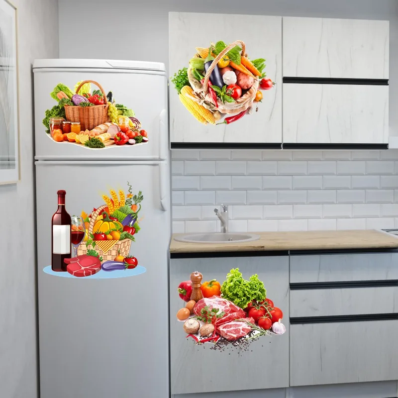 Tri koshki RC061 Fresh Vegetables Kitchen Sticker Decal Pvc Waterproof Kitchen Wall Decoration Cabinet Refrigerator Door Sticker kitchen wall sticker self adhesive stickers wall stickers