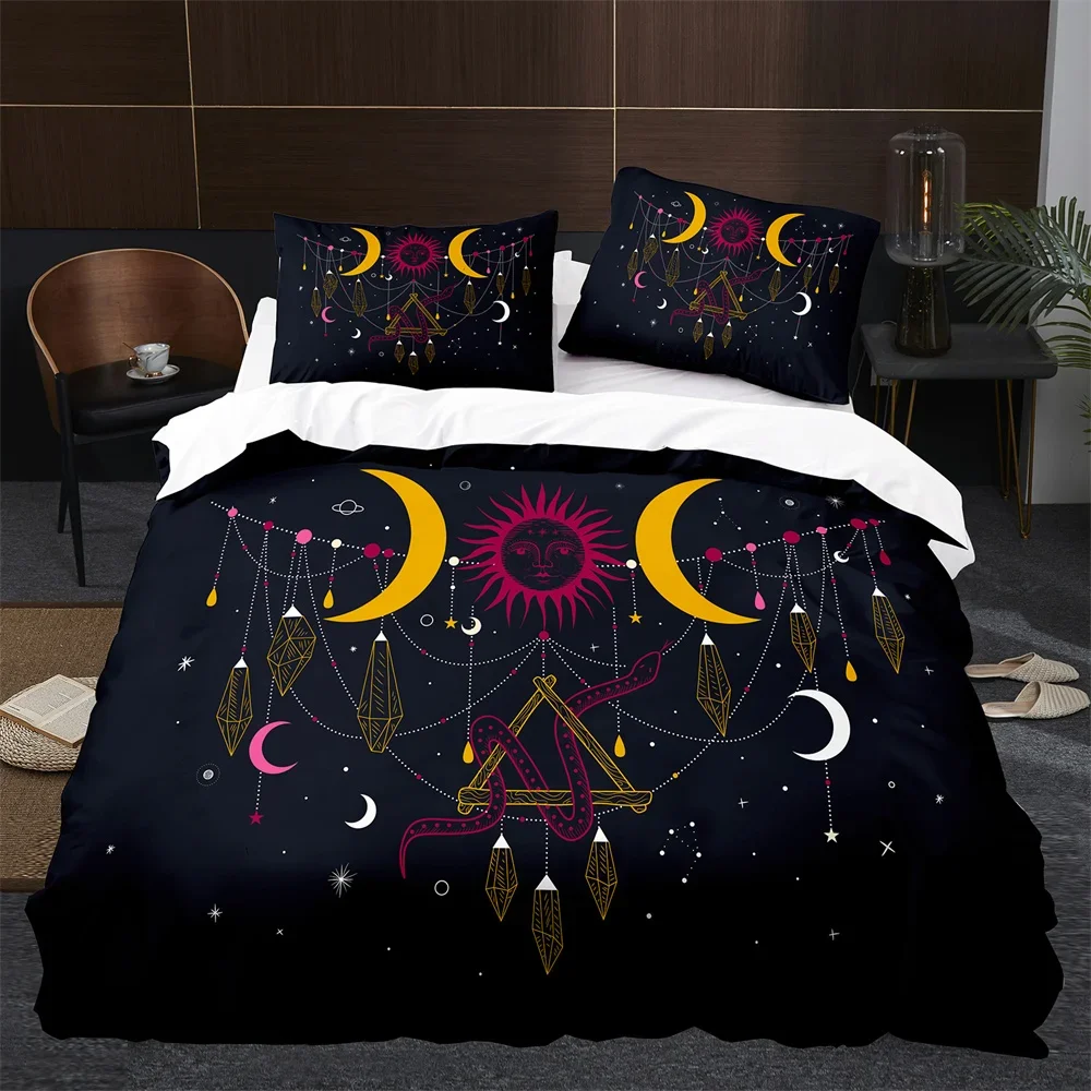 Sun Moon King Queen Duvet Cover Boho Magic Style Bedding Set For Teens Adults Golden Exotic Tribe 2/3pcs Polyester Quilt Cover