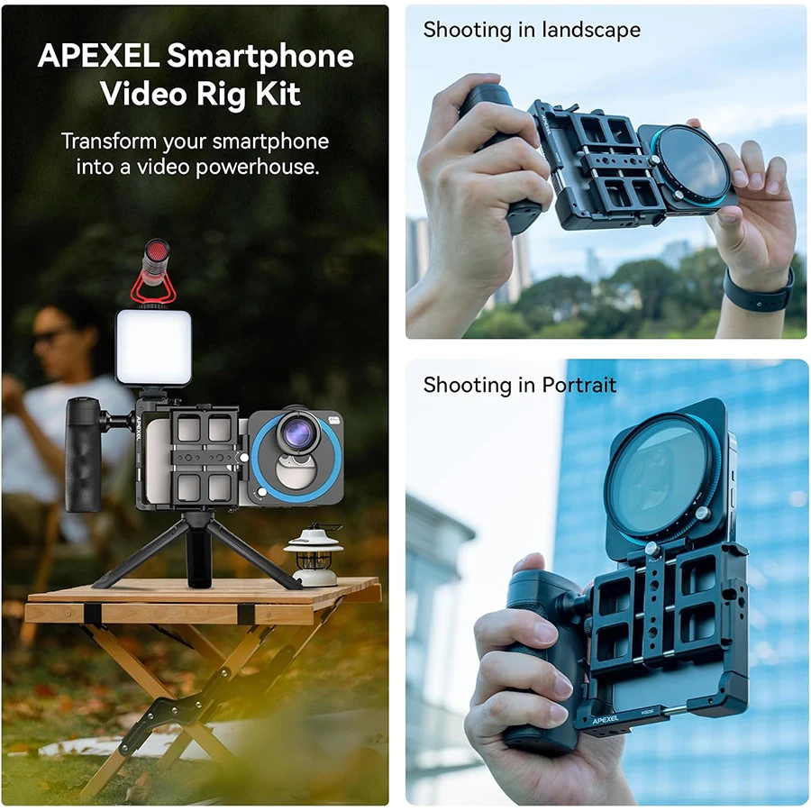 Universal Aluminum Phone Cage Rig with Rechargeable Handle Bluetooth Shutter Stabilizer for iPhone Android Video Shooting