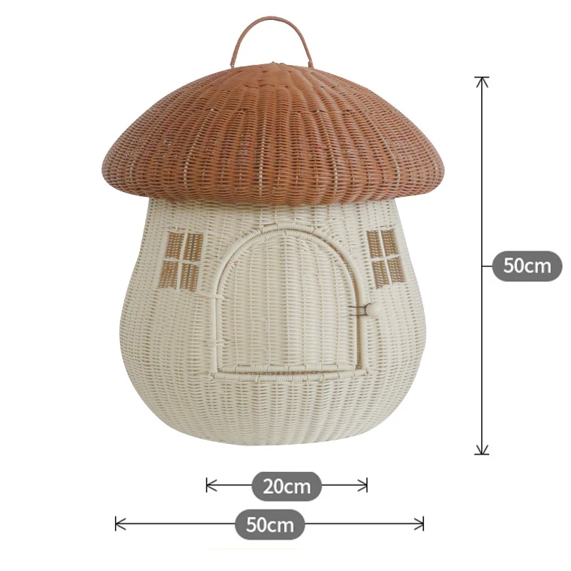 Imitation Rattan Woven Cat Nest Cartoon Mushroom Cats Condo Cave Portable Travel Pet Carrier Bag Comfy Kitten Small Dog House