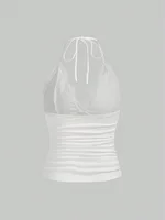 Lace V-neck Halter Top Women Summer Sexy Grunge Punk Goth Backless Ruched Crop Top Cami Top Streetwear Y2K Clothes 2024 - Image 6