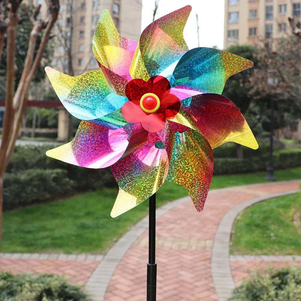 Brilliant Colorful Light-Discharging Bird-Repelling Wind-Turning Outdoor Garden Park Decorative Windmill