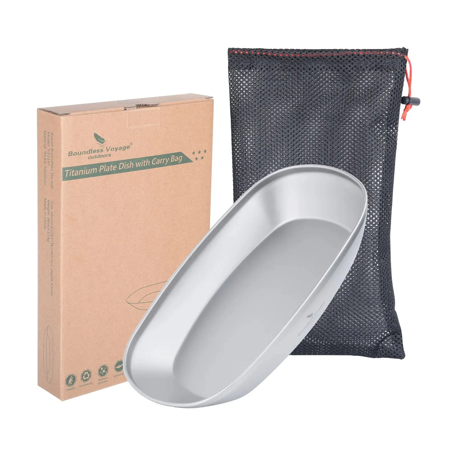 Boundless Voyage Ultralight Titanium Dinner Plate with Carry Bag
