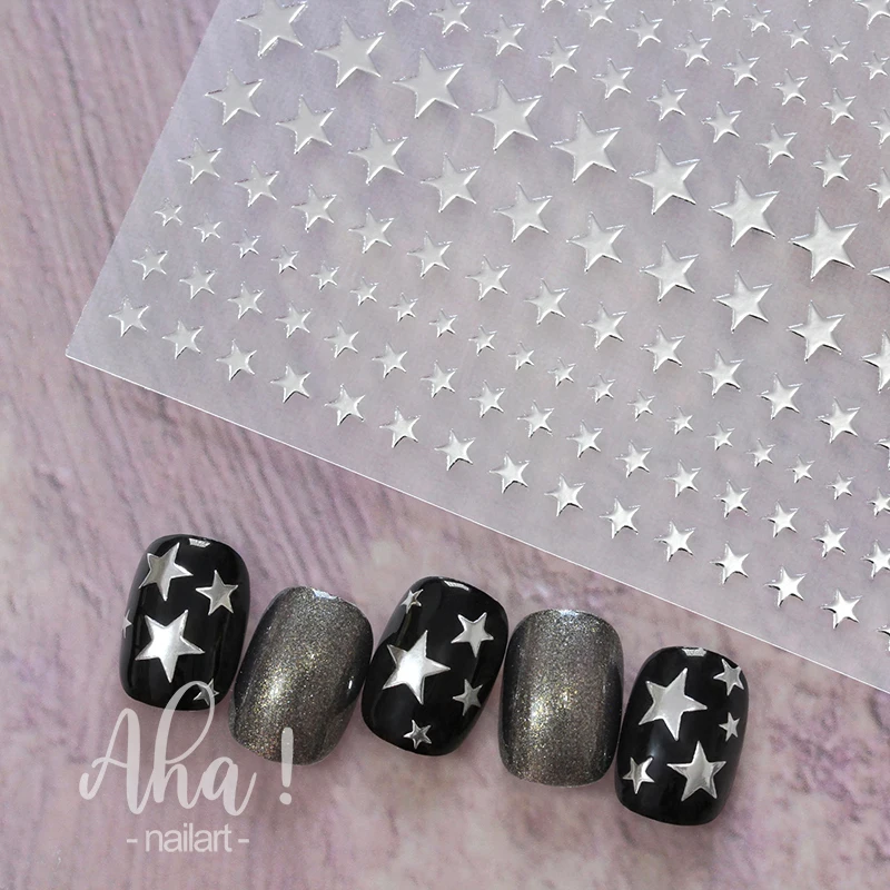 Pegatinas para decoración de uñas, estrella dorada plateada, dijes Y2K, deslizadores autoadhesivos, calcomanías de esmalte de Gel cromado blanco con láser, accesorios Kawaii, 1 ud.