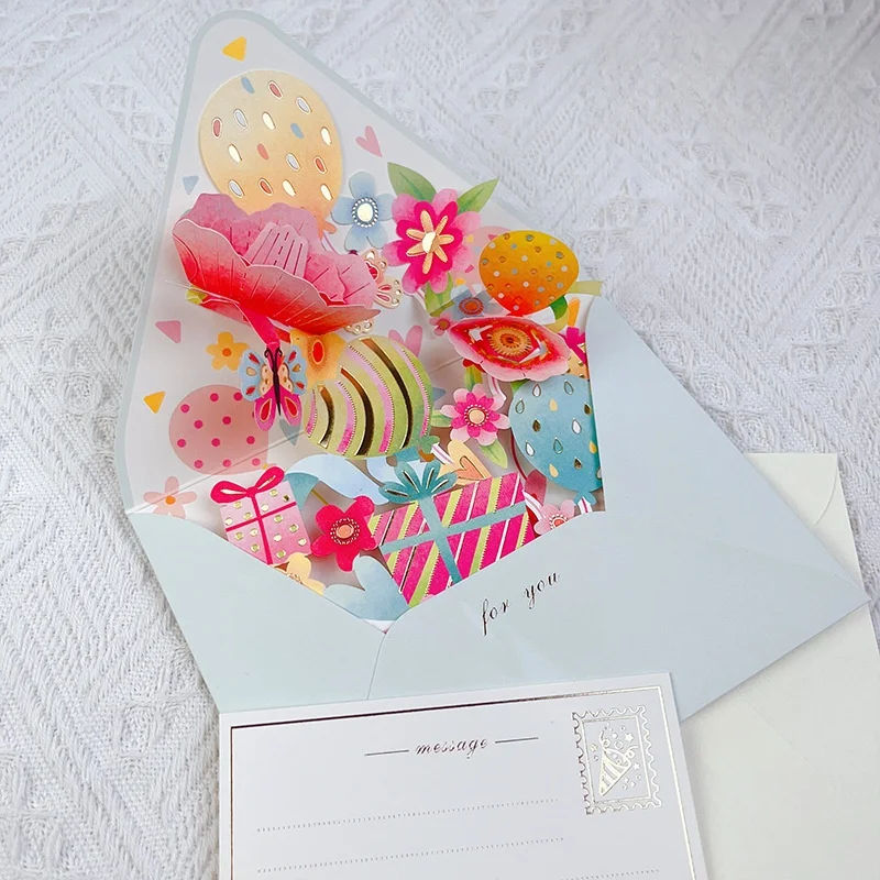 Greeting Cards New Romantic Flower Birthday Christmas Card 3D Pop-up Greeting Cards Set Postcard Party Wedding Decor Creative Gifts Cards