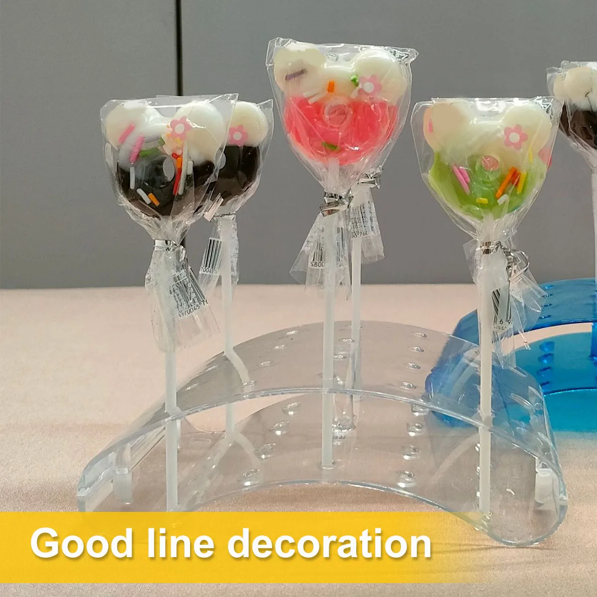 1/3Pc Curved Lollipop Stand 20 Holes Transparent Lollipop Holder with 100 Lollipop Stick Multi-function Lollipop Stand for Party
