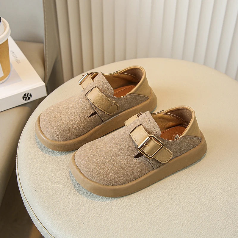 2024 New Boys Casual Shoes Children Fashion Buckle Round-toe Britain Style Girls Loafers Versatile Breatheable Kids Unisex Shoes 3