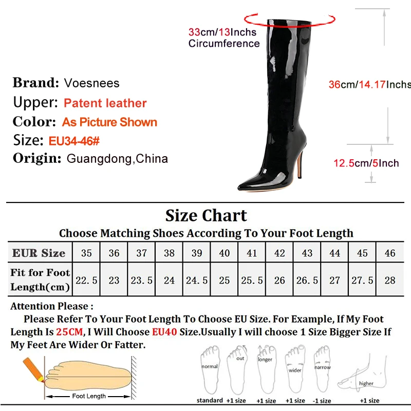 Black Winter Stiletto Boots For Lady Sexy Pointed Patent Leather Party High Heels Shoes Elegant Women Knee High Women Long Boots