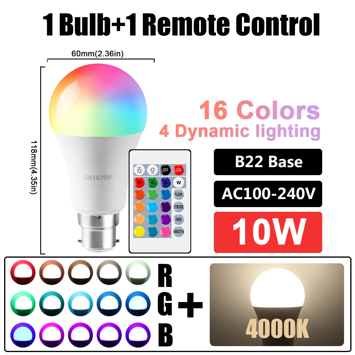 1-10 pces e27 b22 rgb lâmpada regulável 110v 220v lâmpada inteligente 24 chave de controle remoto rgbw luz escurecimento lâmpadas para sala de estar