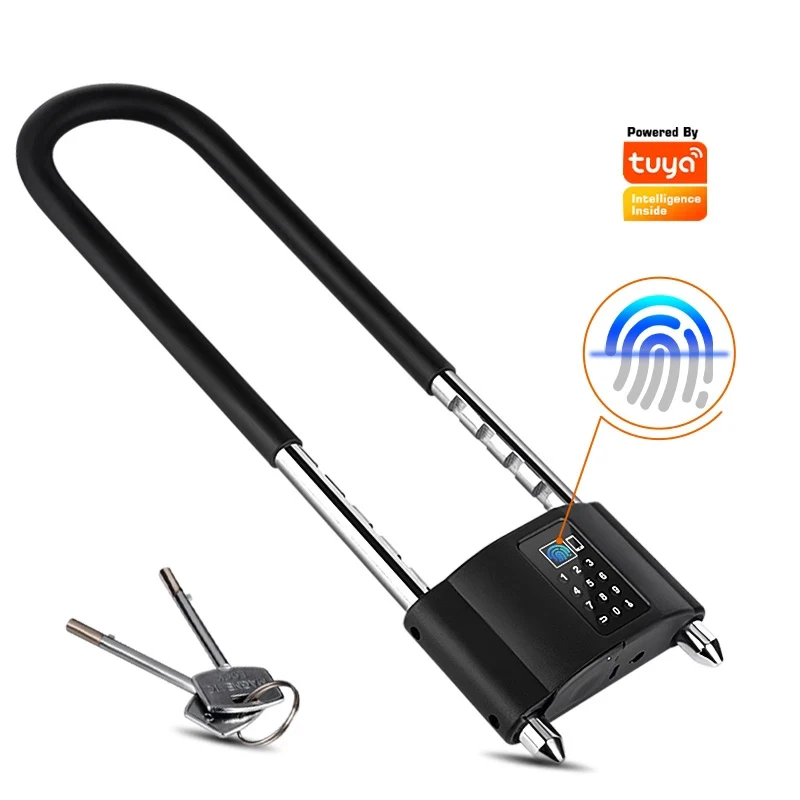 

Electronic Smart U Shape Fingerprint Lock with Tuya APP Motorcycles Office Home Anti Theft