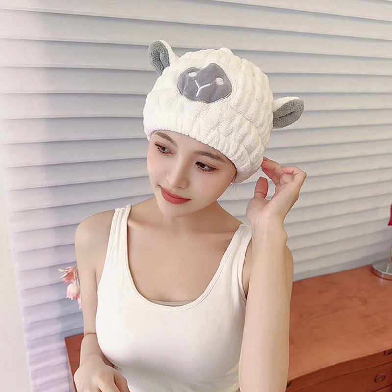 Shower Cap 1pcs Cartoon Cute Animal Shower Cap Microfiber Hair Turban Quickly Dry Hair Hat Wrapped Towel Bathing Shower Cap Bathroom shower cap